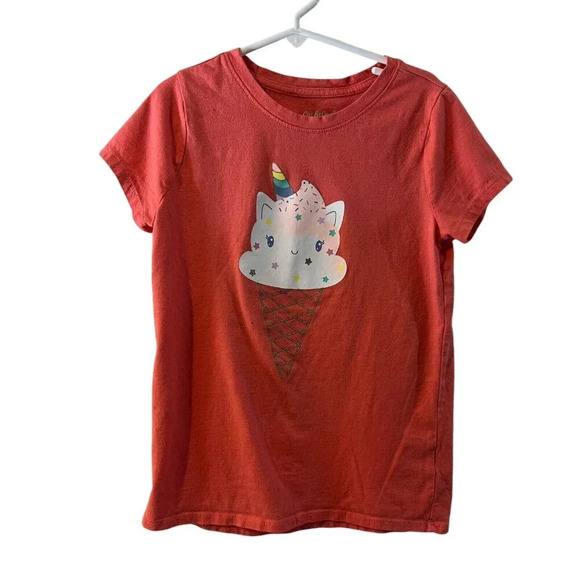 Cat & Jack Girls T Shirt Medium 7/8 Ice Cream Cone Unicorn Cat Glitter Sprinkles - Picture 1 of 5